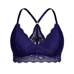 City Chic CCX Plus 18 Cobalt Blue Lace Racerback Bralette Bra NWT